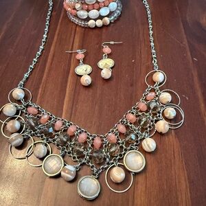 Charming Charlie Silver and Pink Necklace Set